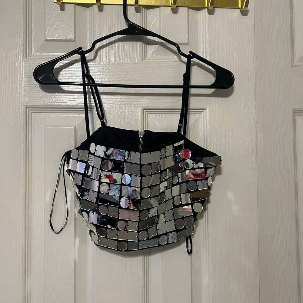 Black and Silver Sequin Crop Top